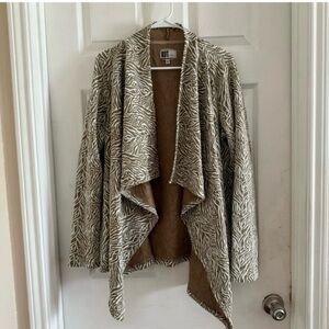 Kut from the Kloth Brown Tan Waterfall Jacquard Textured Open Cardigan Sweater